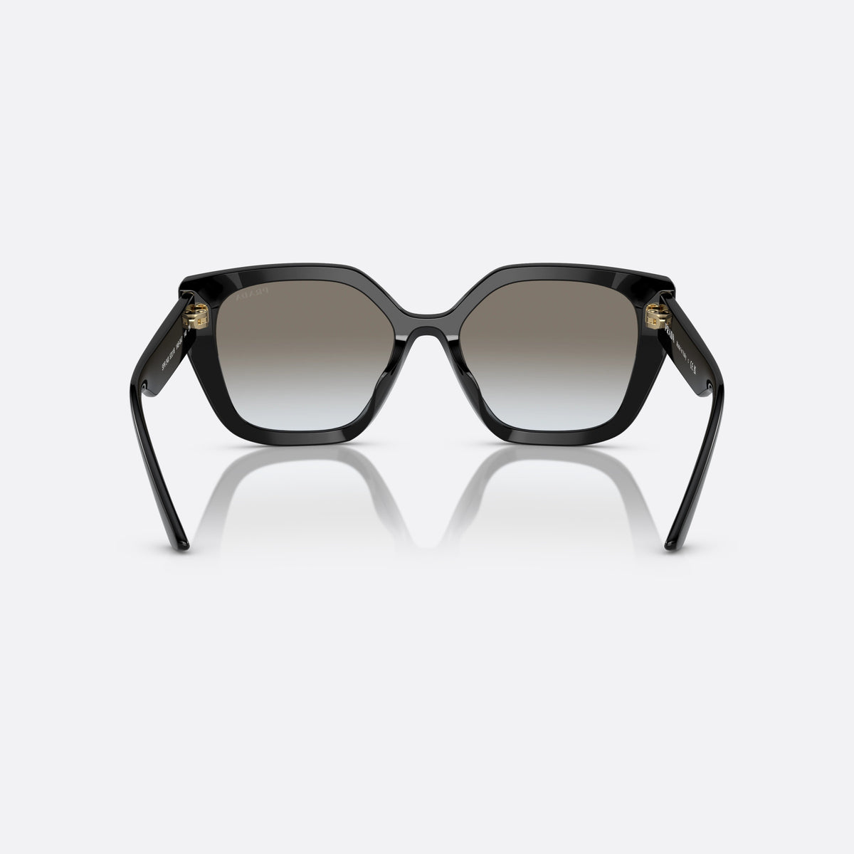 Prada PR 24XS 1AB0A7 sunglasses, black rectangle frame for women, plain bridge, brand lettering on temples, full rim frame, back view