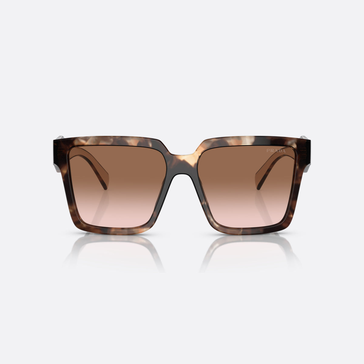 Prada PR 24ZS 07R0/A6 sunglasses, havana square frame for women, plain integrated bridge, brand lettering on temples, front view