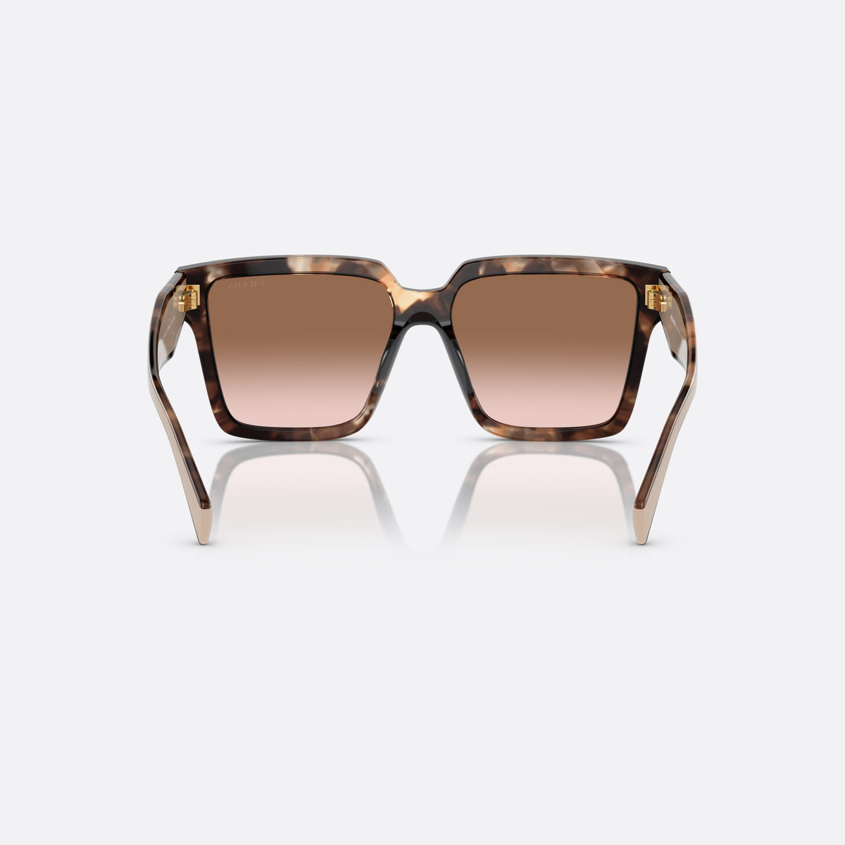 Prada PR 24ZS 07R0/A6 sunglasses, havana square frame for women, plain integrated bridge, brand lettering on temples, back view