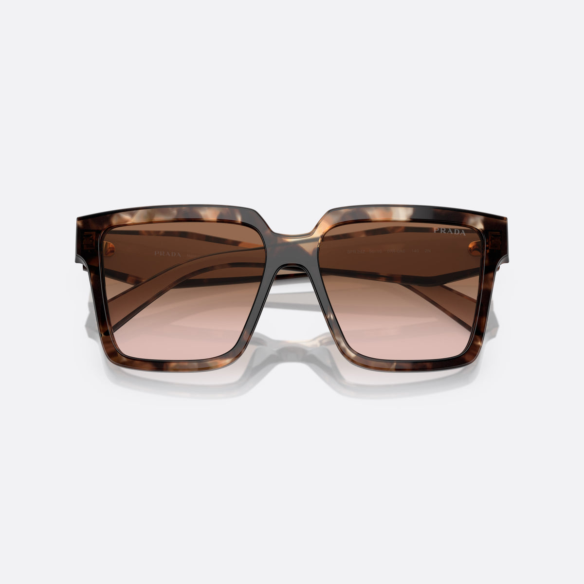 Prada PR 24ZS 07R0/A6 sunglasses, havana square frame for women, plain integrated bridge, brand lettering on temples, folded