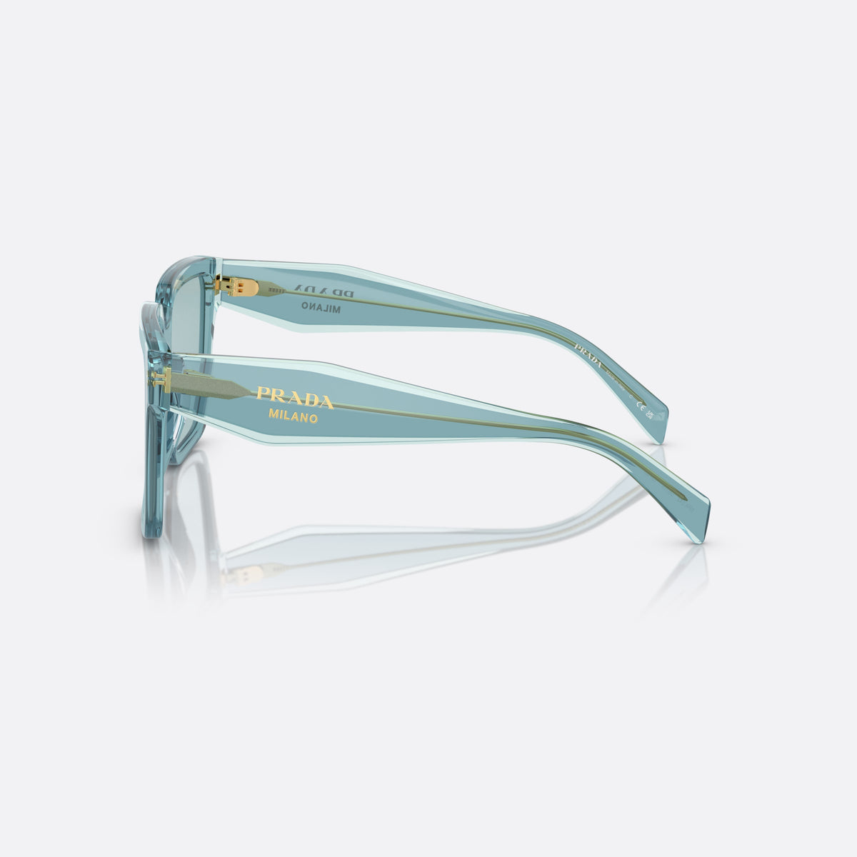 Prada PR 24ZS 15I0/2F sunglasses, blue square frame for women, keyhole bridge, brand lettering on temples, full-rim frame