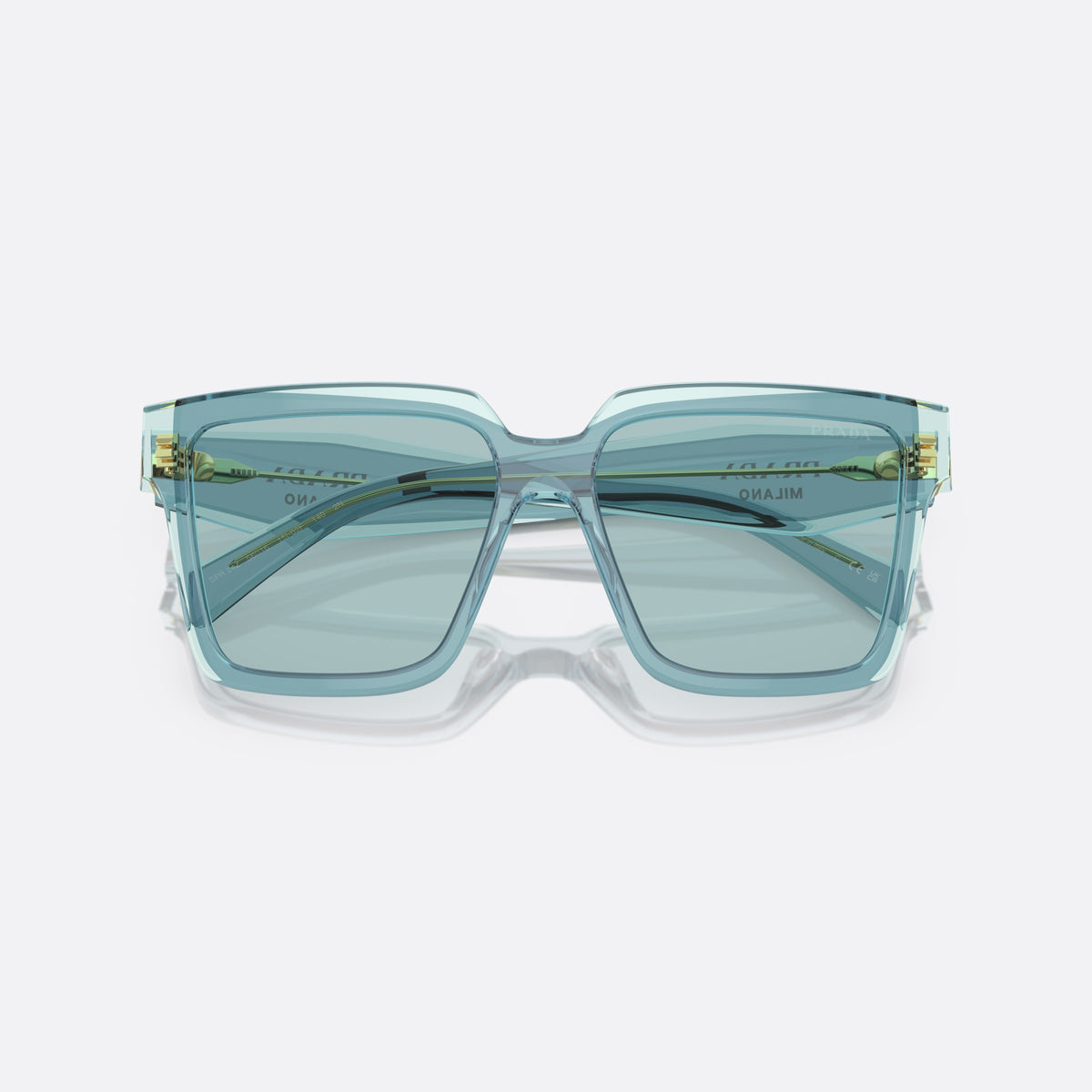 Prada PR 24ZS 15I0/2F sunglasses, blue square frame for women, keyhole bridge, brand lettering on temples, full-rim frame