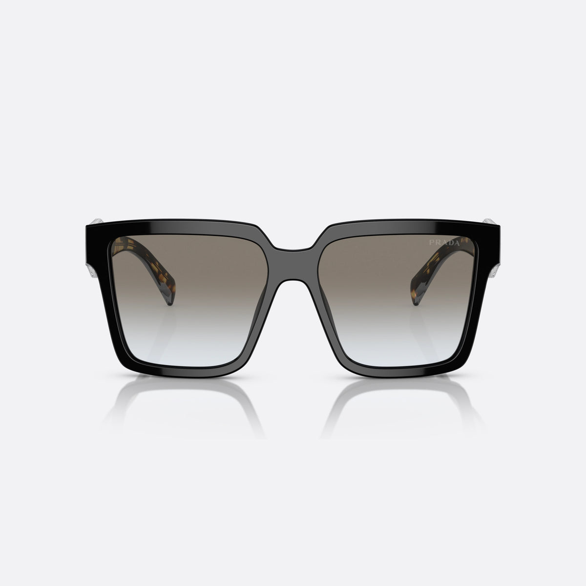 Prada PR 24ZS 1AB0A7 sunglasses, black square frame for women, plain bridge, brand logo on temple, full-rim frame, front view