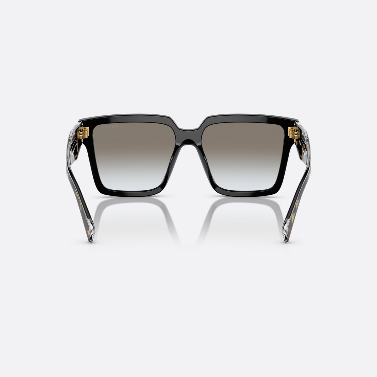 Prada PR 24ZS 1AB0A7 sunglasses, black square frame for women, plain bridge, brand logo on temple, full-rim frame, back view