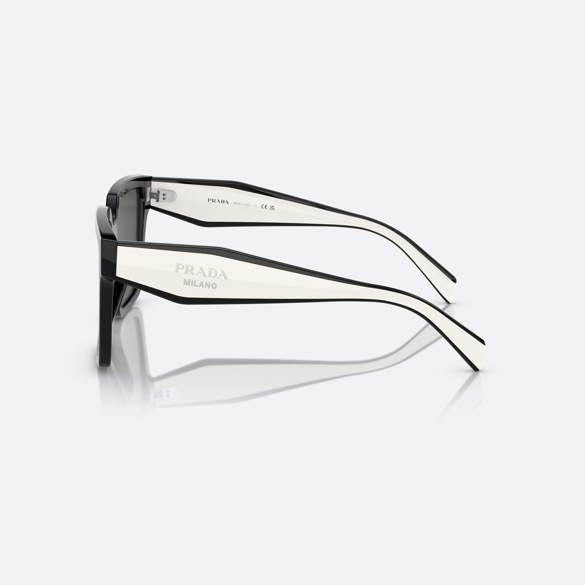 Ochelari de soare Prada PR 24ZS 1AB5/S0, patrati negru, pentru femei, punte dublă simplă, literele brandului pe brațe