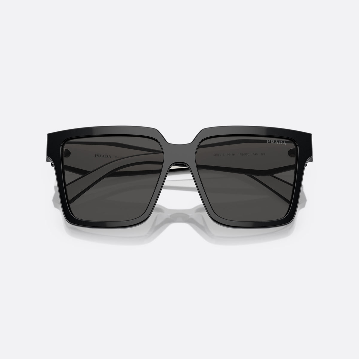 Ochelari de soare Prada PR 24ZS 1AB5/S0, patrati negru, pentru femei, punte dublă simplă, literele brandului pe brațe