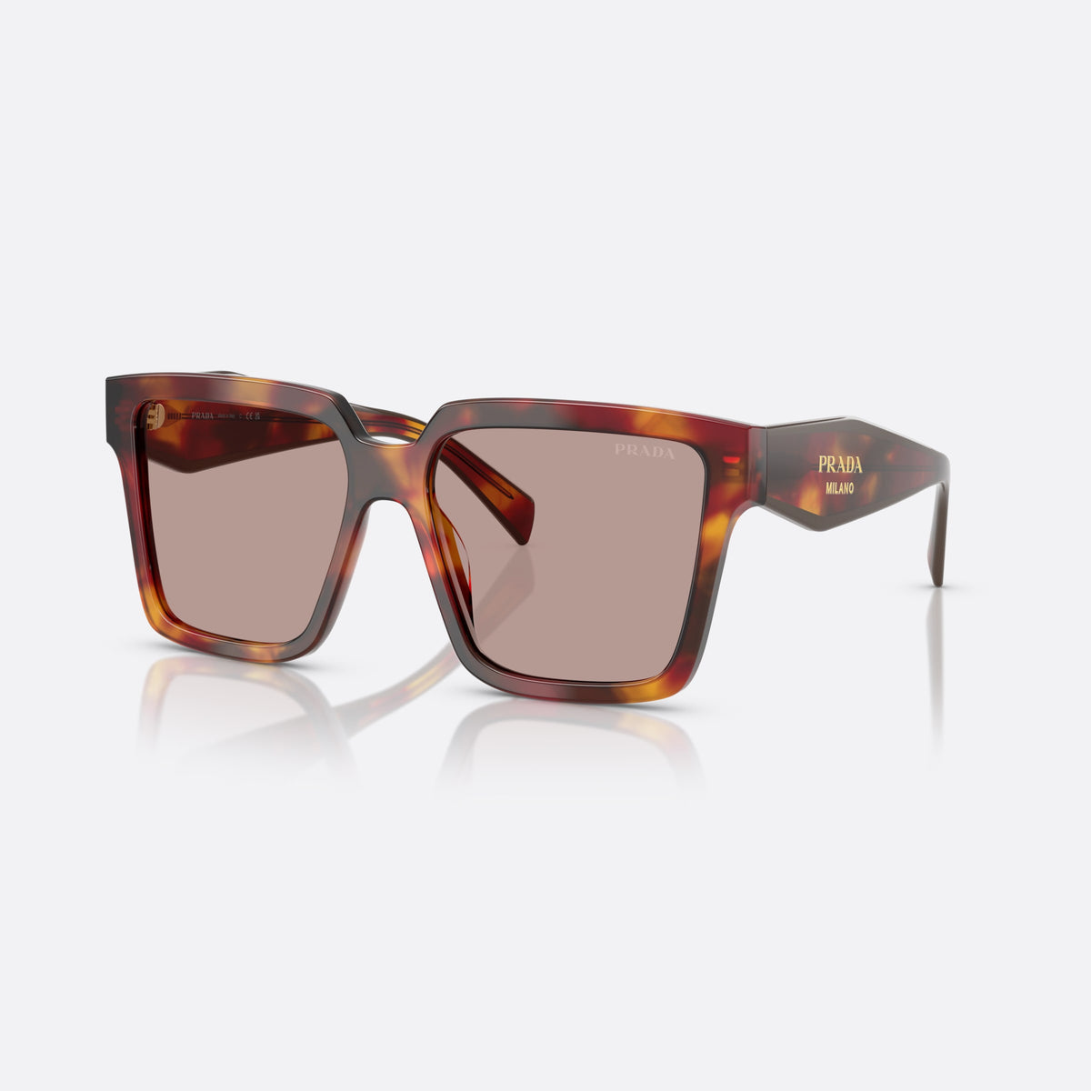Prada PR 24ZS 22A20I TOVI sunglasses, brown visor frame for women, plain bridge, brand logo on temple, full-rim frame