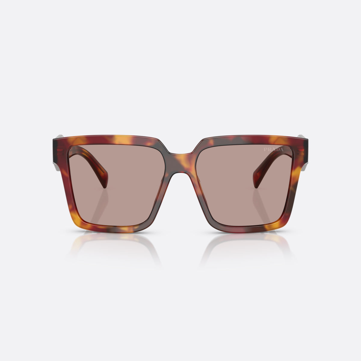 Prada PR 24ZS 22A20I TOVI sunglasses, brown visor frame for women, plain bridge, brand logo on temple, full-rim frame, front view