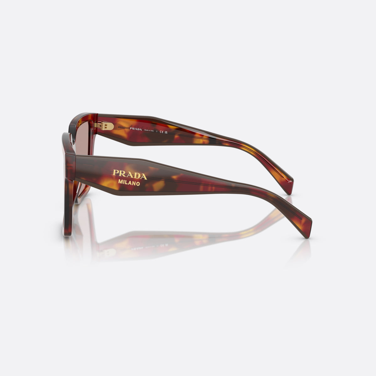 Prada PR 24ZS 22A20I TOVI sunglasses, brown visor frame for women, plain bridge, brand logo on temple, full-rim frame, side view