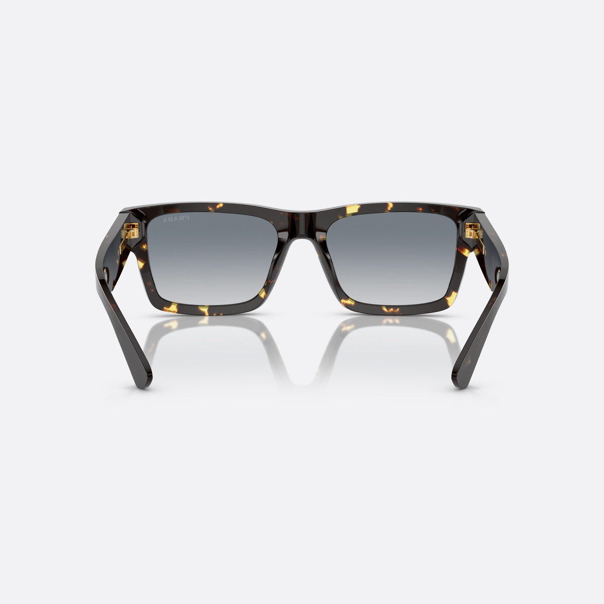 Prada PR 25ZS 16R-30F sunglasses, havana rectangle frame for men, plain double-piece bridge, brand lettering on temples, back view