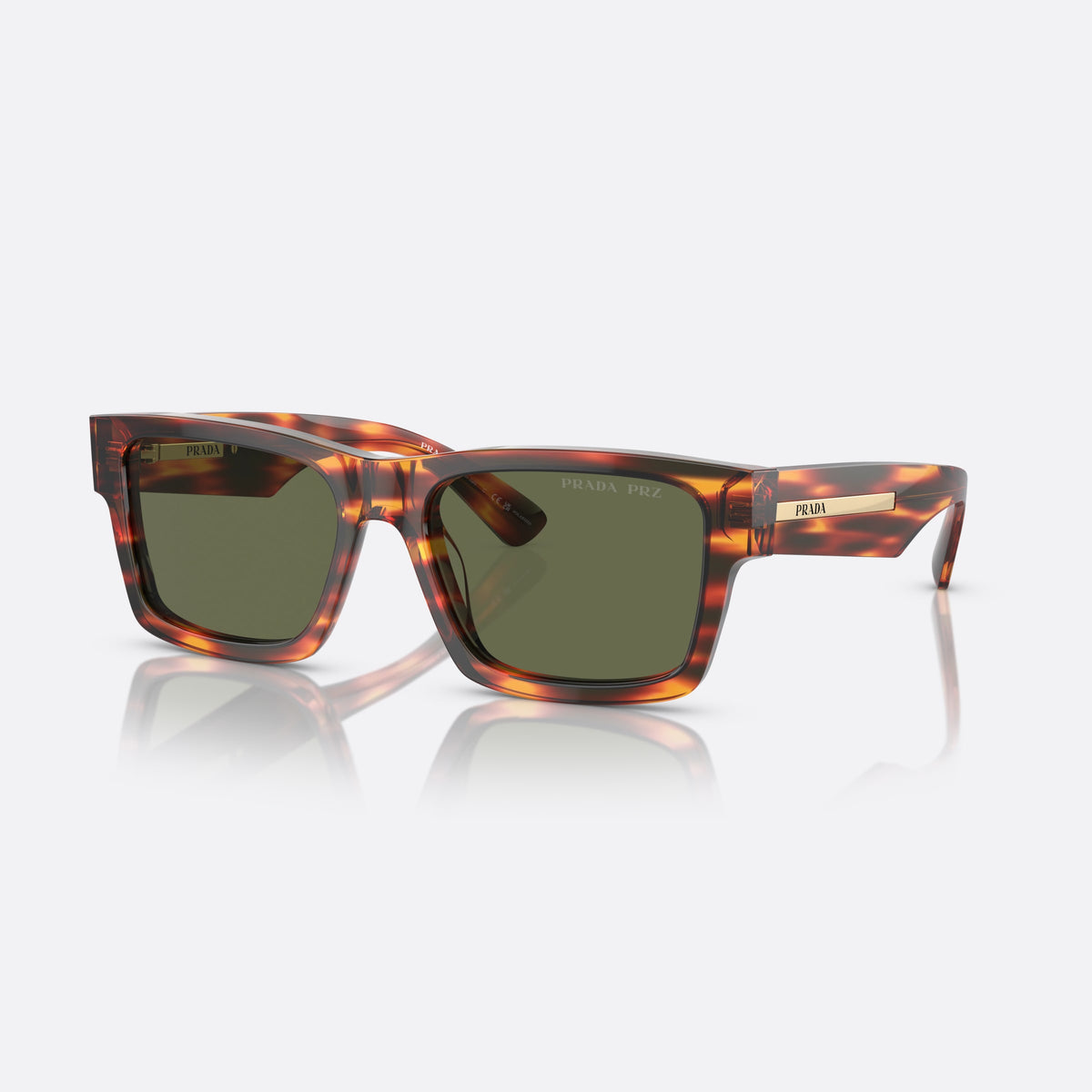 Prada PR 25ZS 16S03R sunglasses, red rectangle frame for men, plain bridge, brand lettering on temples, full-rim front
