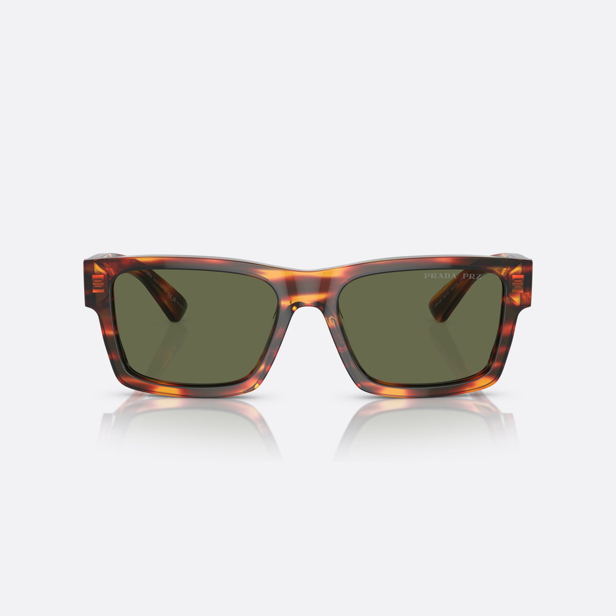Prada PR 25ZS 16S03R sunglasses, red rectangle frame for men, plain bridge, brand lettering on temples, full-rim front, front view