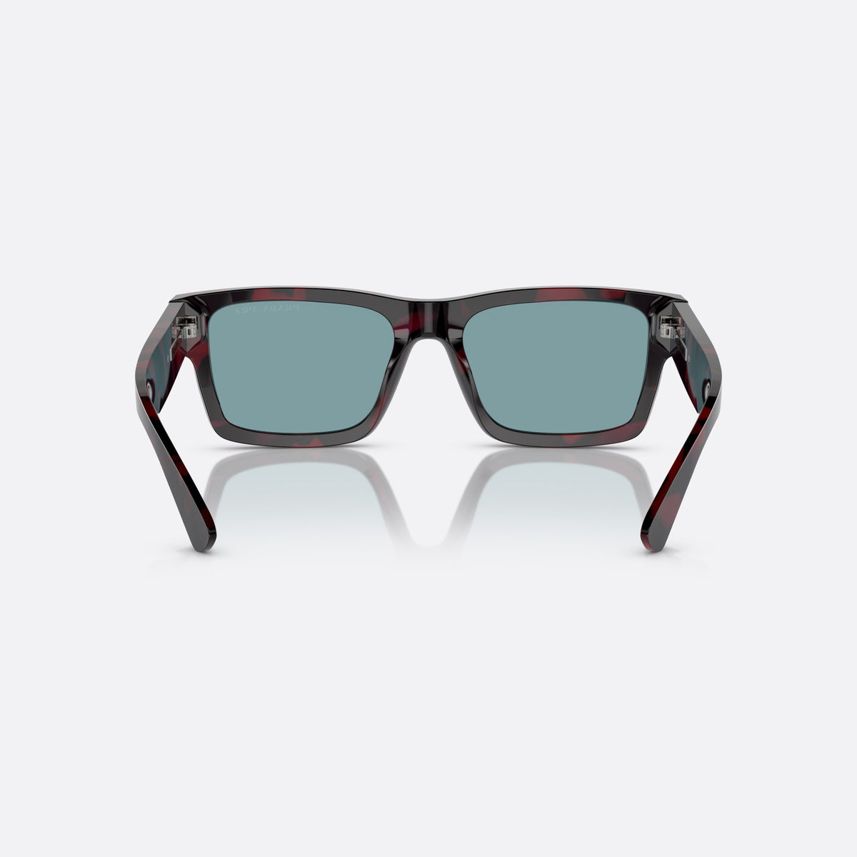 Prada PR 25ZS 18I04D sunglasses, violet rectangle frame for men, plain bridge, brand lettering on temples, back view