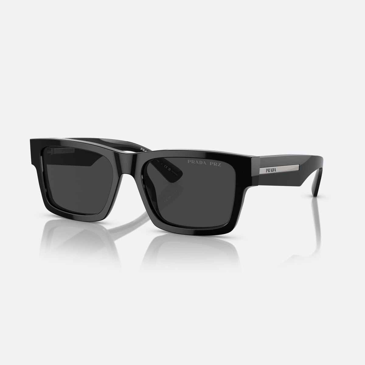 Ochelari de soare Prada PR 25ZS 25ZS, rectangulari negru, pentru bărbați, punte simplă, integrată în ramă, ramă completă, groasă