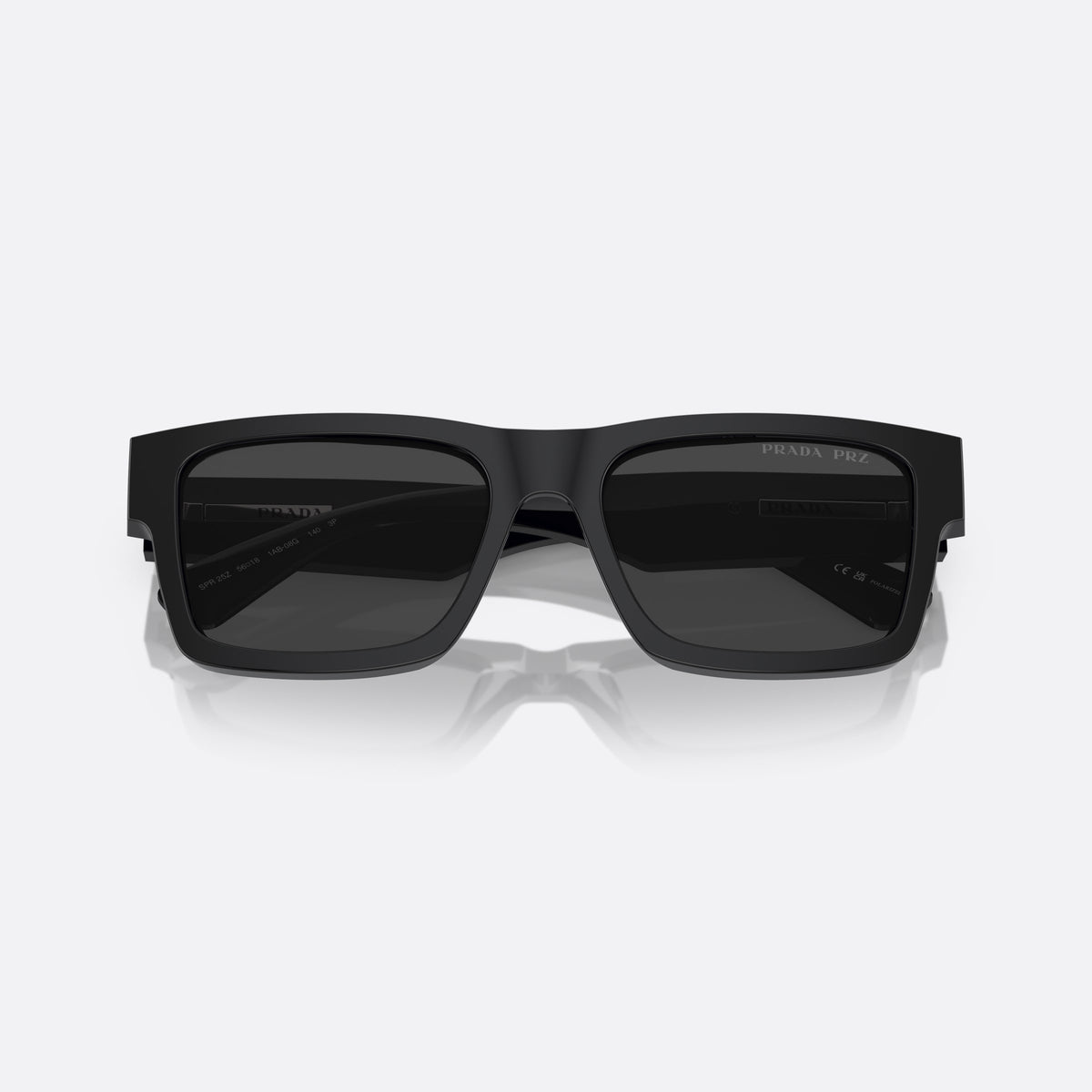 Ochelari de soare Prada PR 25ZS 25ZS, rectangulari negru, pentru bărbați, punte simplă, integrată în ramă, ramă completă, groasă, cu brațele pliate