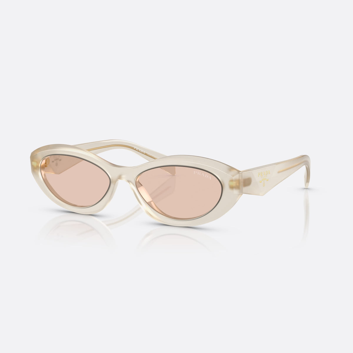 Prada PR 26ZS 12V4I2 sunglasses, white irregular frame for women, plain bridge, brand logo on temples, wide tapered temples