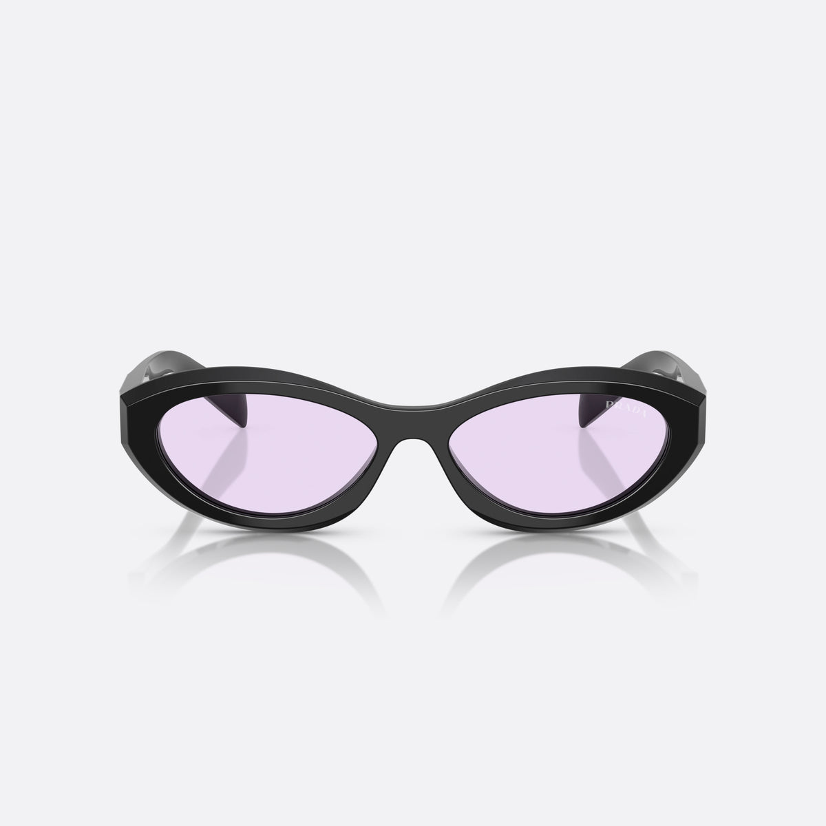 Prada PR 26ZS 16K40J sunglasses, black irregular frame for women, plain bridge, brand logo plaque on temple, full-rim frame, front view