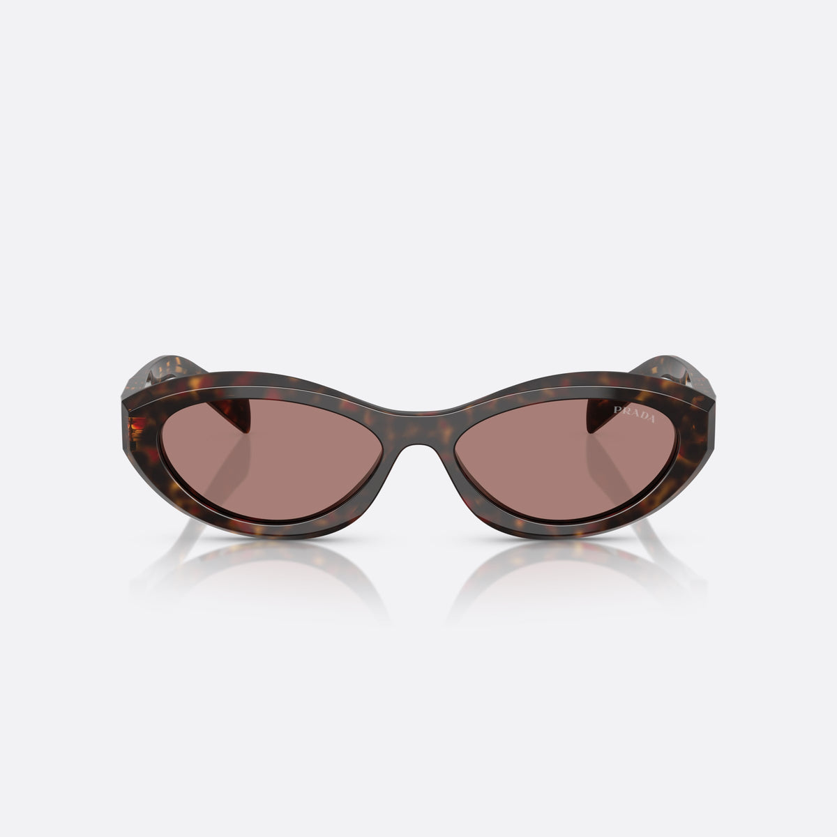 Prada PR 26ZS 17N60B sunglasses, havana irregular frame for women, plain integrated bridge, brand lettering on temples, front view