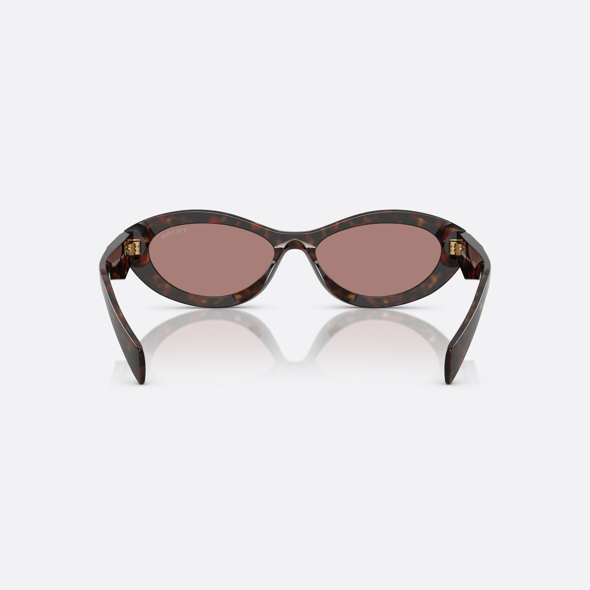 Prada PR 26ZS 17N60B sunglasses, havana irregular frame for women, plain integrated bridge, brand lettering on temples, back view