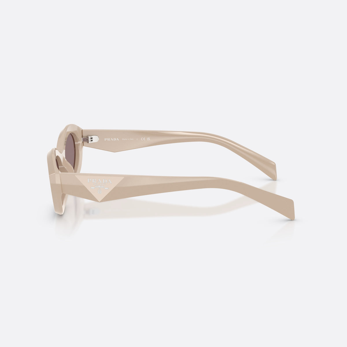 Ochelari de soare Prada PR 26ZS 25B6X1, neregulat roz, pentru femei, punte simplă, logo brand pe braț, brațe late conice, vedere laterală