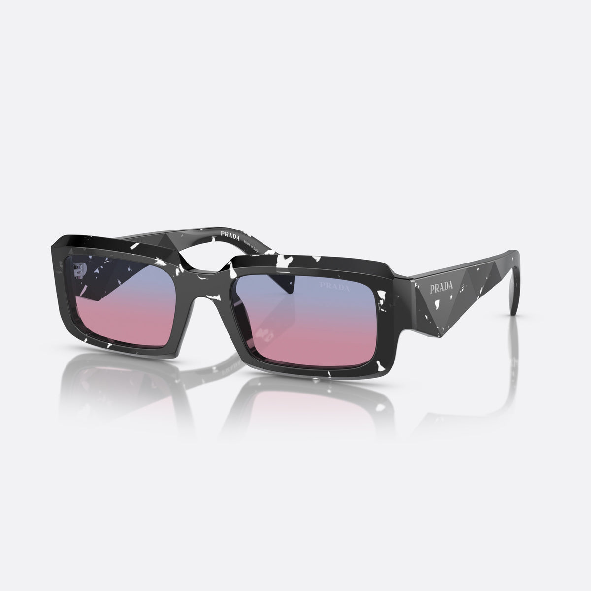 Ochelari de soare Prada PR 27ZS 15O60E BLPI, geometrica negru, pentru bărbați, punte dublă simplă, litere ale brandului pe brațe