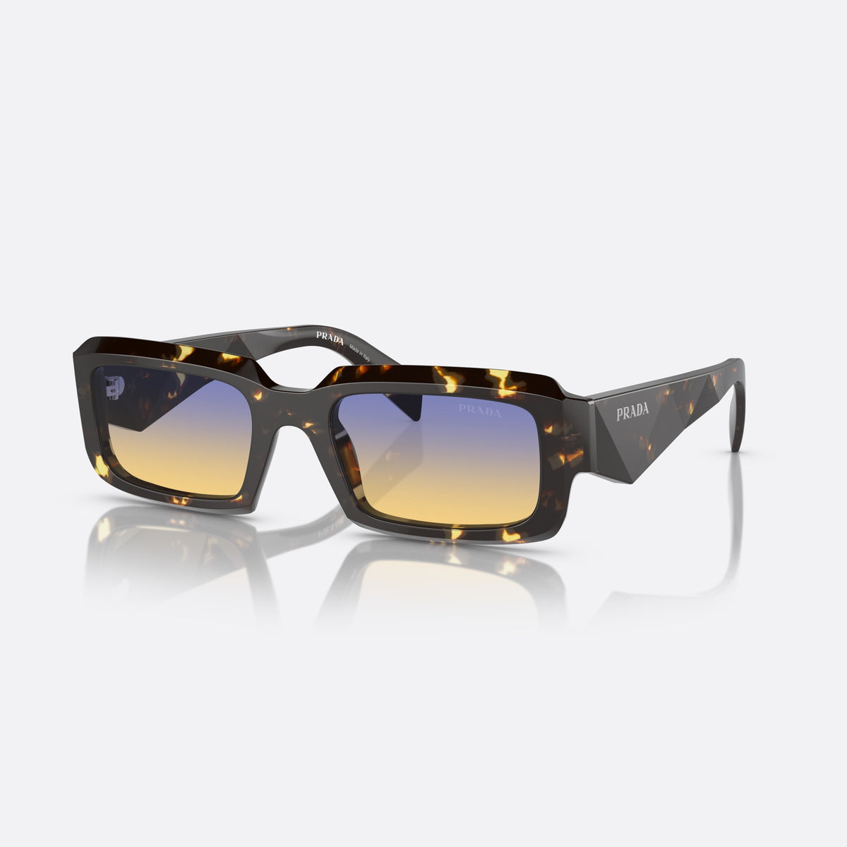 Prada PR 27ZS 16O50E BLDB sunglasses, black geometric frame for men, plain bridge, integrated front, brand lettering on temples