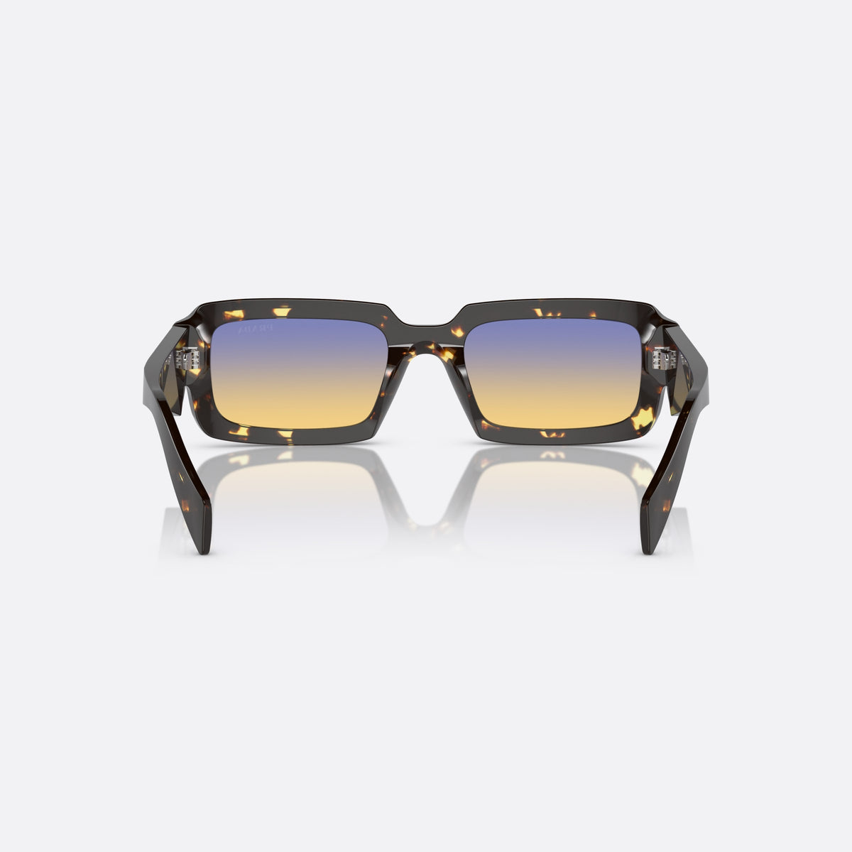 Prada PR 27ZS 16O50E BLDB sunglasses, black geometric frame for men, plain bridge, integrated front, brand lettering on temples, back view