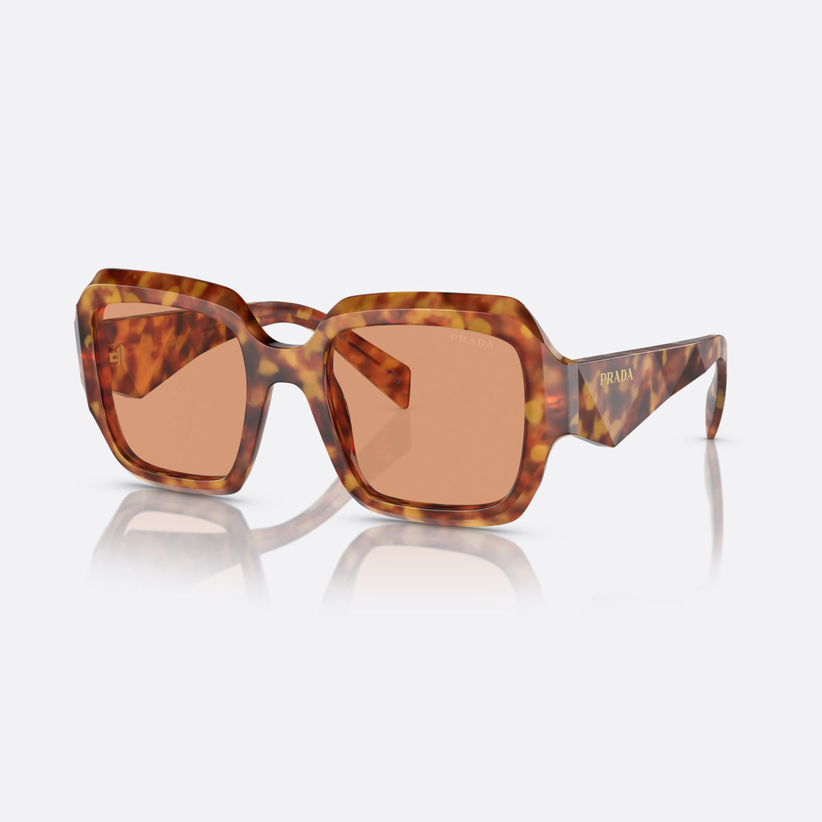 Prada PR 28ZS 10L-07V sunglasses, havana geometric frame for women, plain integrated bridge, brand lettering on temples