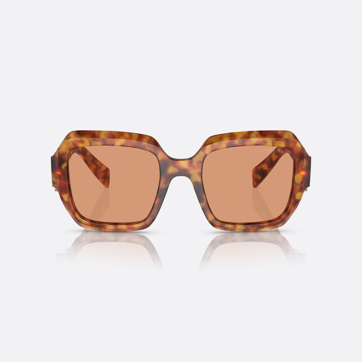 Prada PR 28ZS 10L-07V sunglasses, havana geometric frame for women, plain integrated bridge, brand lettering on temples, front view