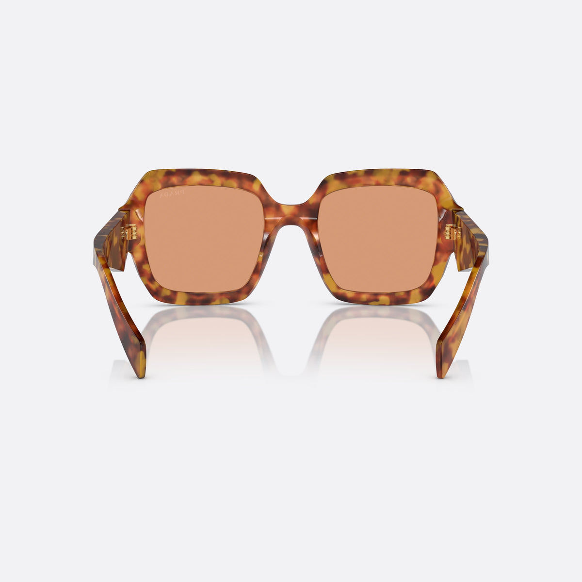 Prada PR 28ZS 10L-07V sunglasses, havana geometric frame for women, plain integrated bridge, brand lettering on temples, back view