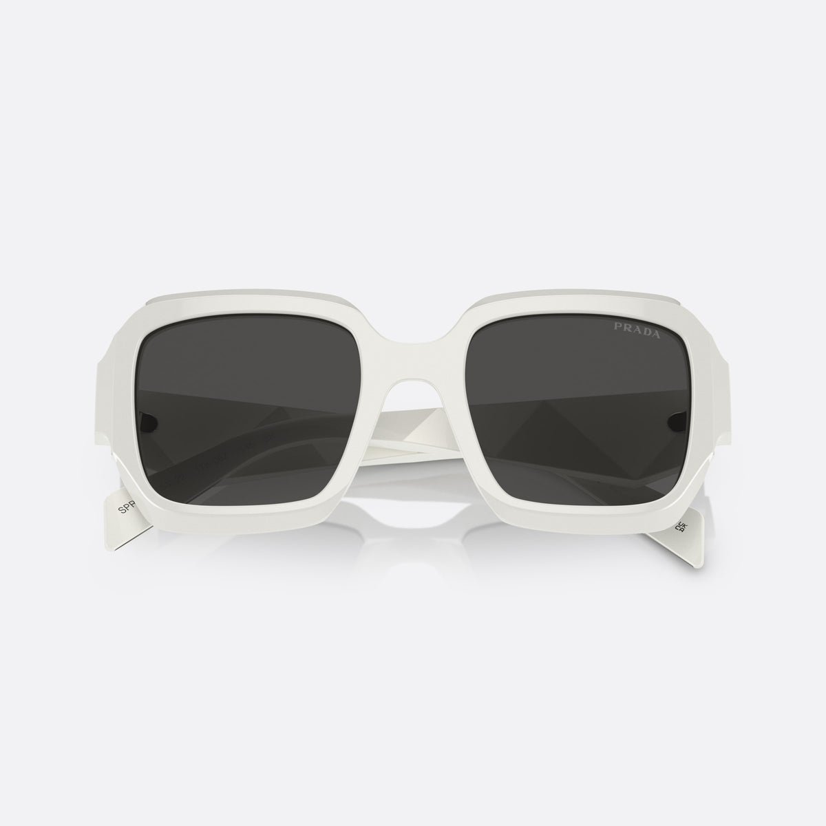 Prada PR 28ZS 17K-08Z sunglasses, white rectangle frame for women, plain bridge, brand lettering on the temples, full-rim frame