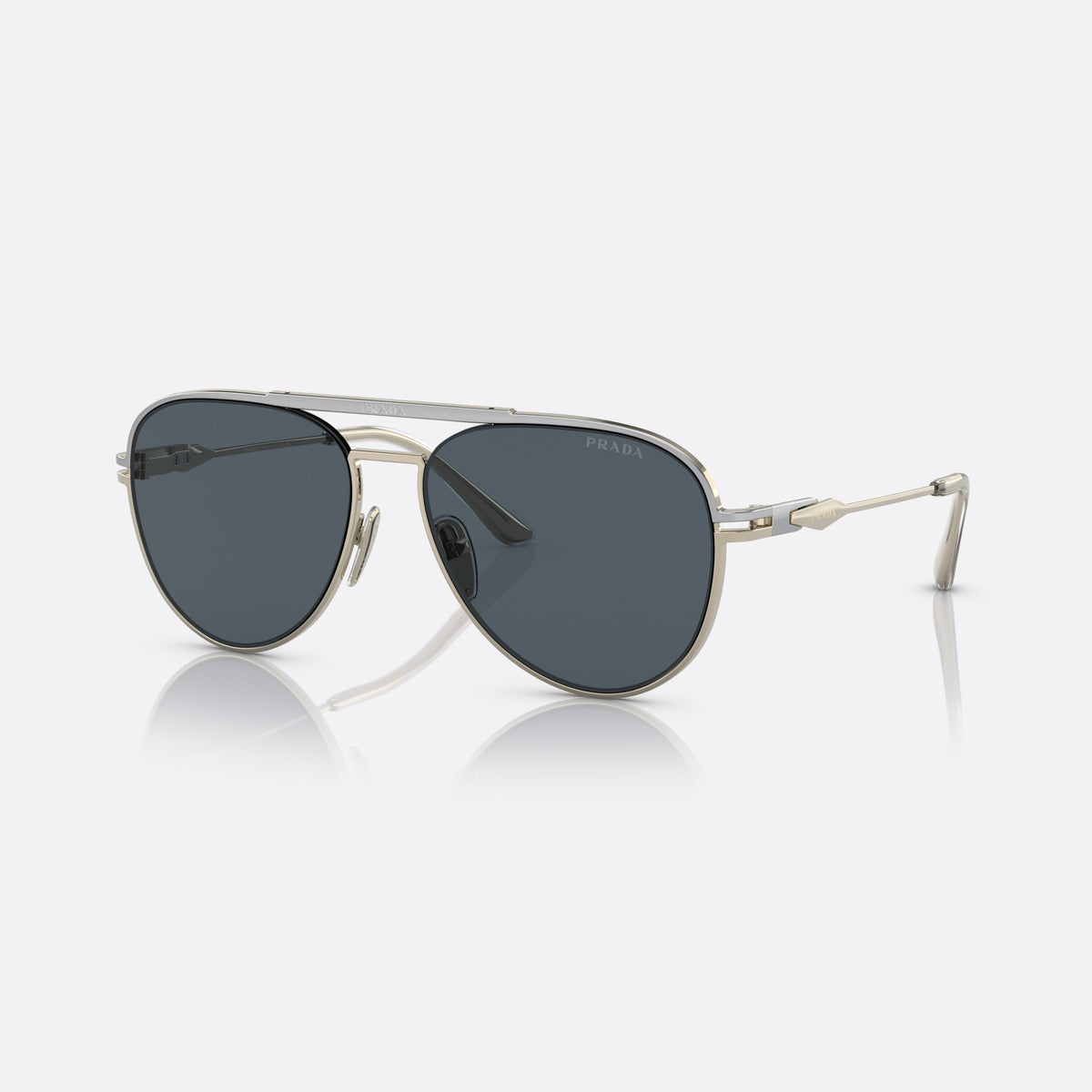 Prada PR 54ZS 17F-09T sunglasses, silver pilot frame for men, double bridge with top bar, slim tapered temples