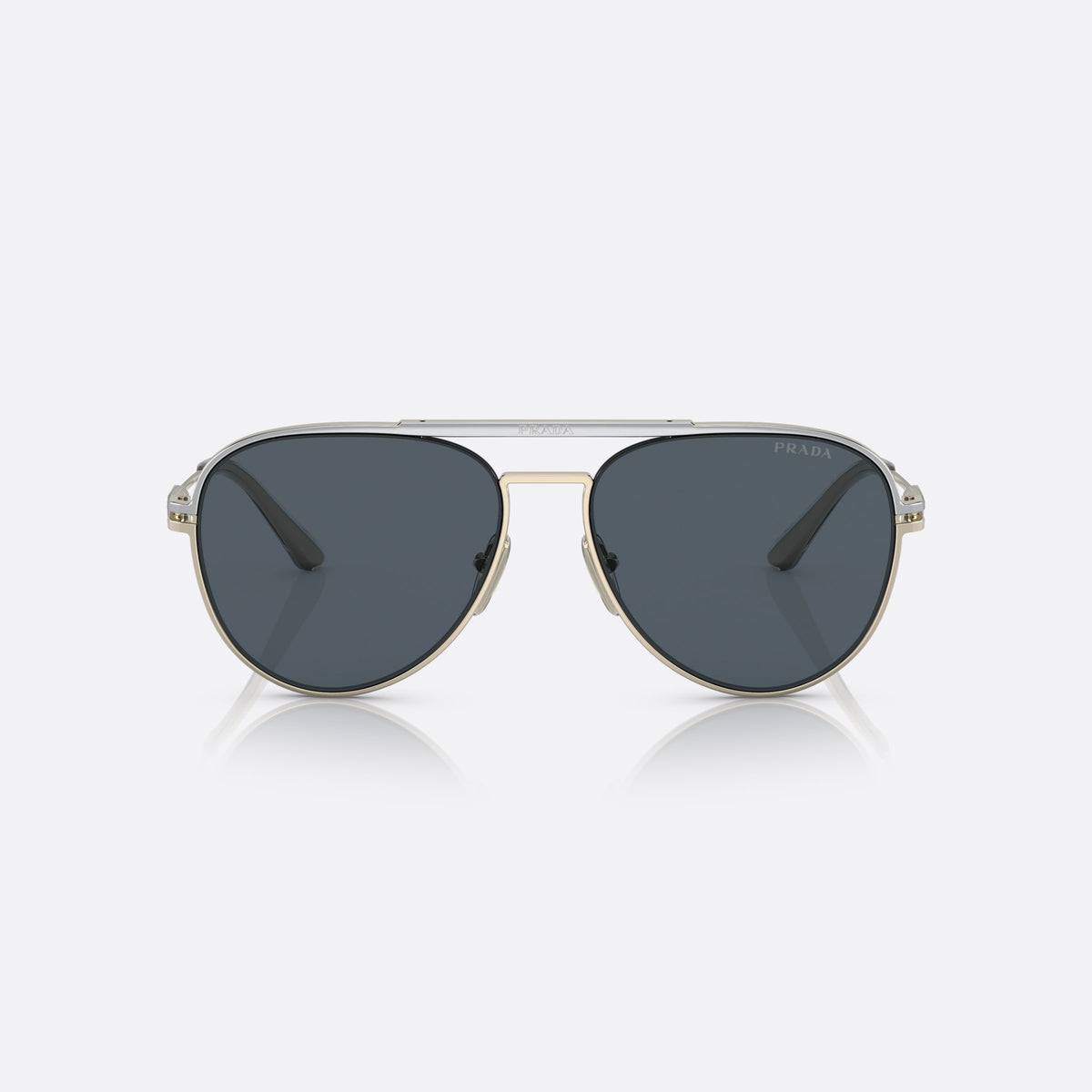 Prada PR 54ZS 17F-09T sunglasses, silver pilot frame for men, double bridge with top bar, slim tapered temples, front view