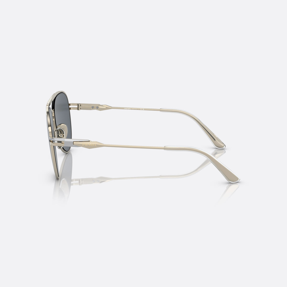 Prada PR 54ZS 17F-09T sunglasses, silver pilot frame for men, double bridge with top bar, slim tapered temples, side view