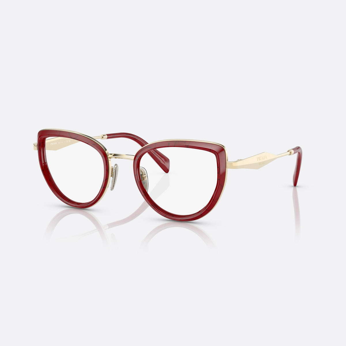 Rame ochelari de vedere Prada PR 54ZV 15D1O1, pillow roșu, pentru femei, punte metalică cu finisaj auriu, finisaj metalic lustruit