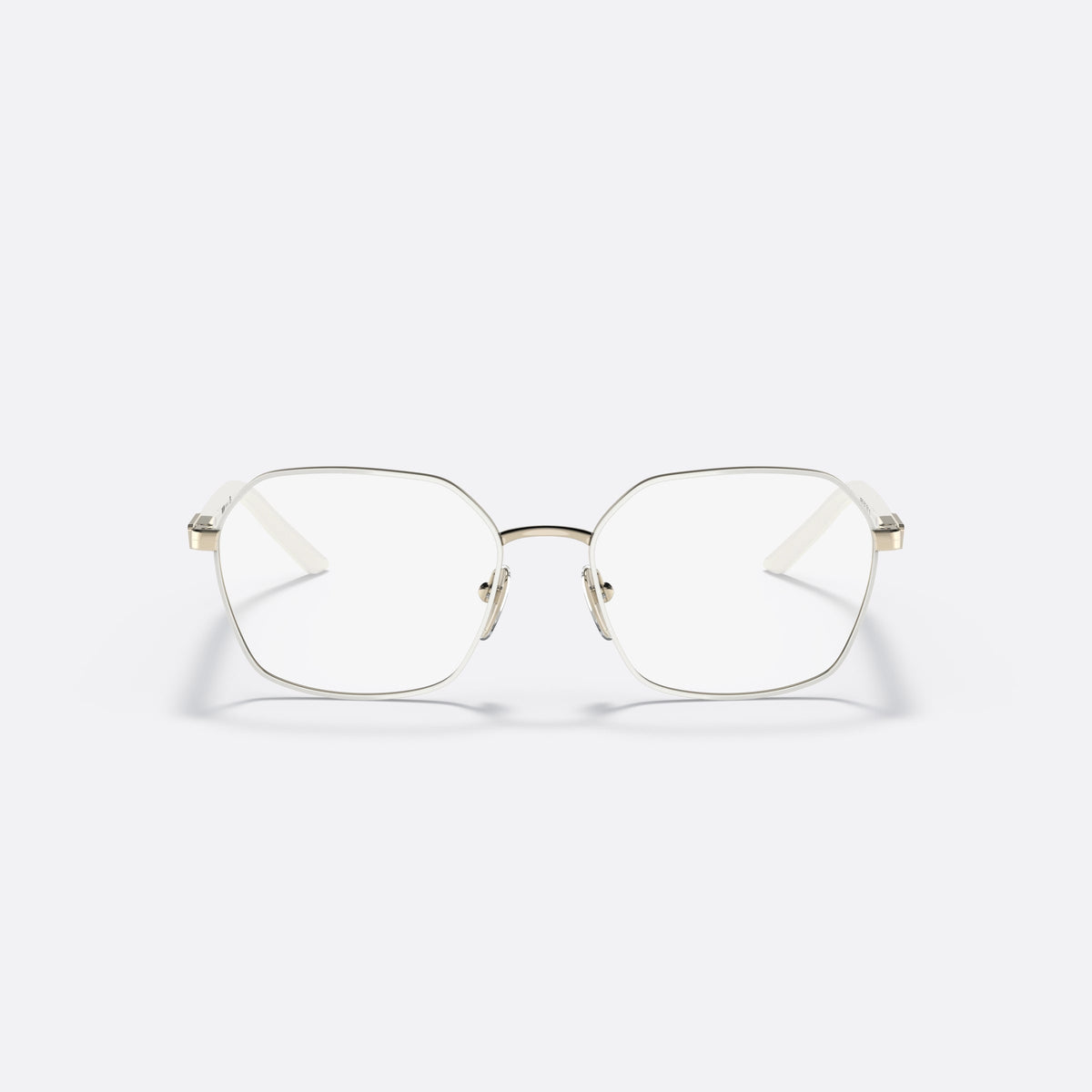 Prada PR 55YV LFB1O1 eyeglasses, white square frame for women, plain metal bridge, brand logo plaque on temple, front view