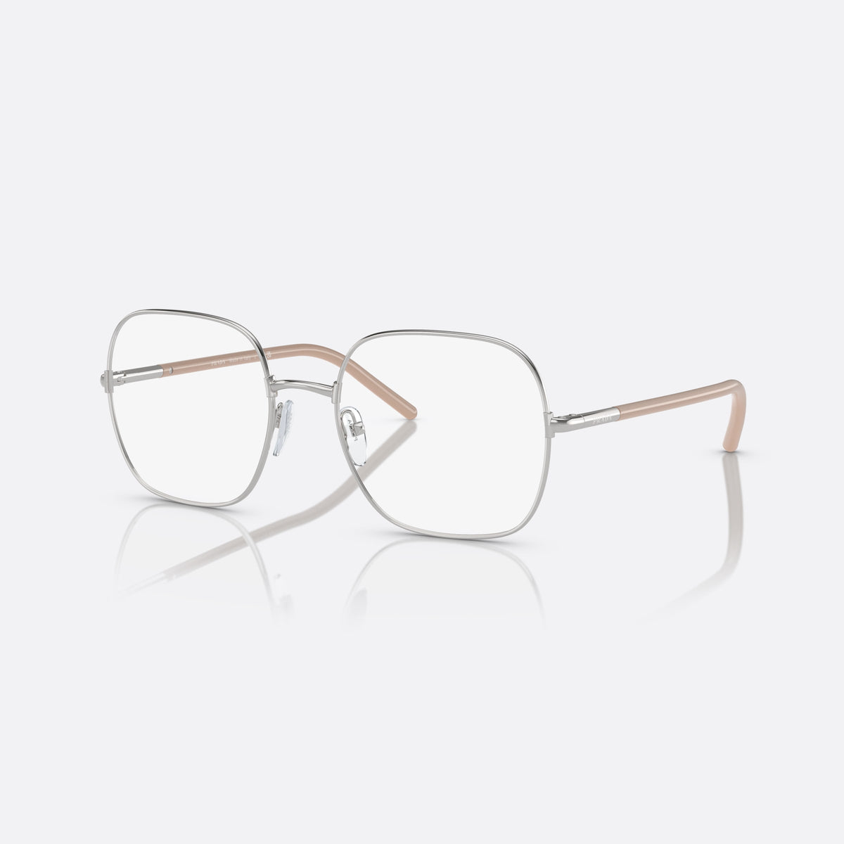 Prada PR 56WV 1BC1O1 eyeglasses, silver rectangle frame for women, plain metal bridge, brand lettering on temples