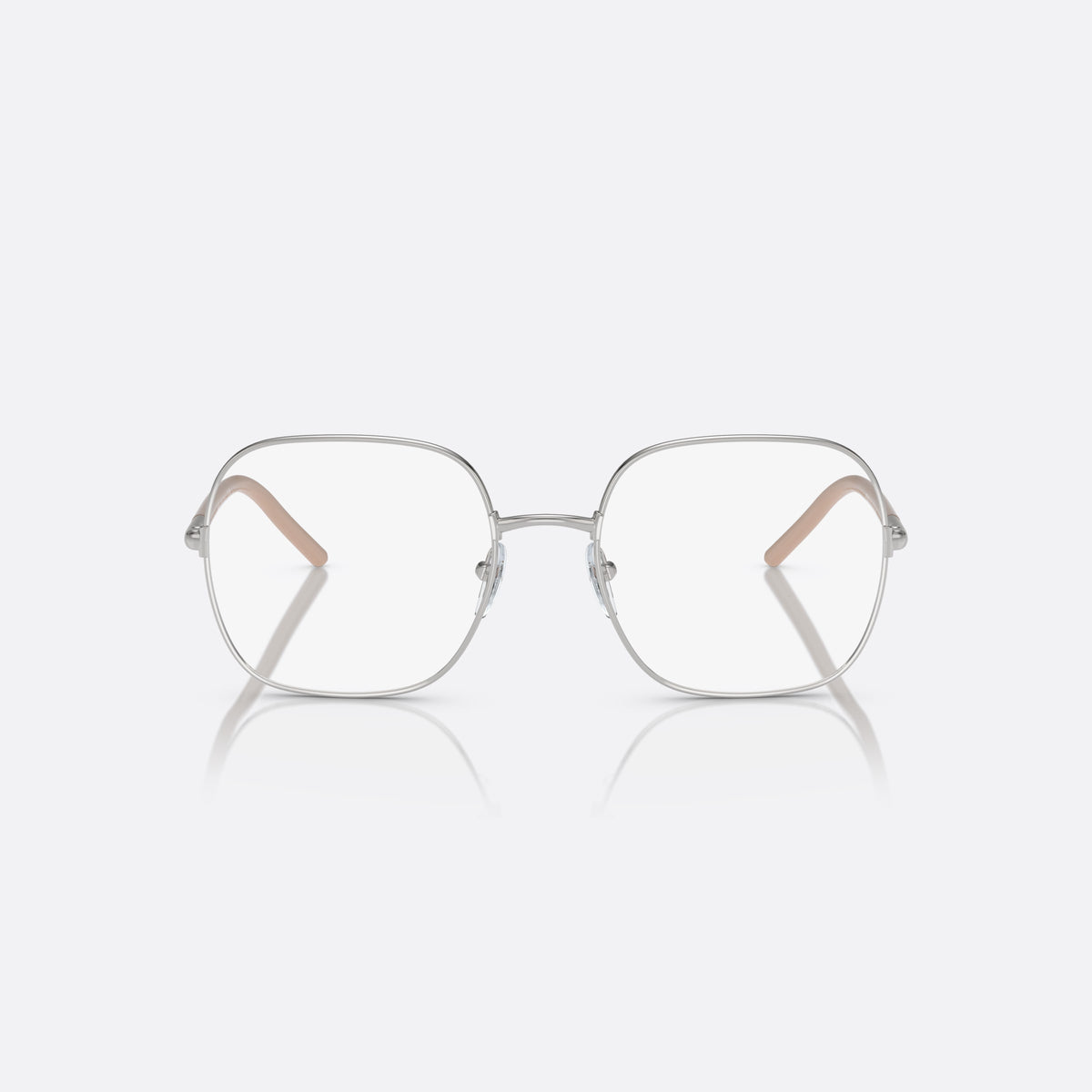 Prada PR 56WV 1BC1O1 eyeglasses, silver rectangle frame for women, plain metal bridge, brand lettering on temples, front view