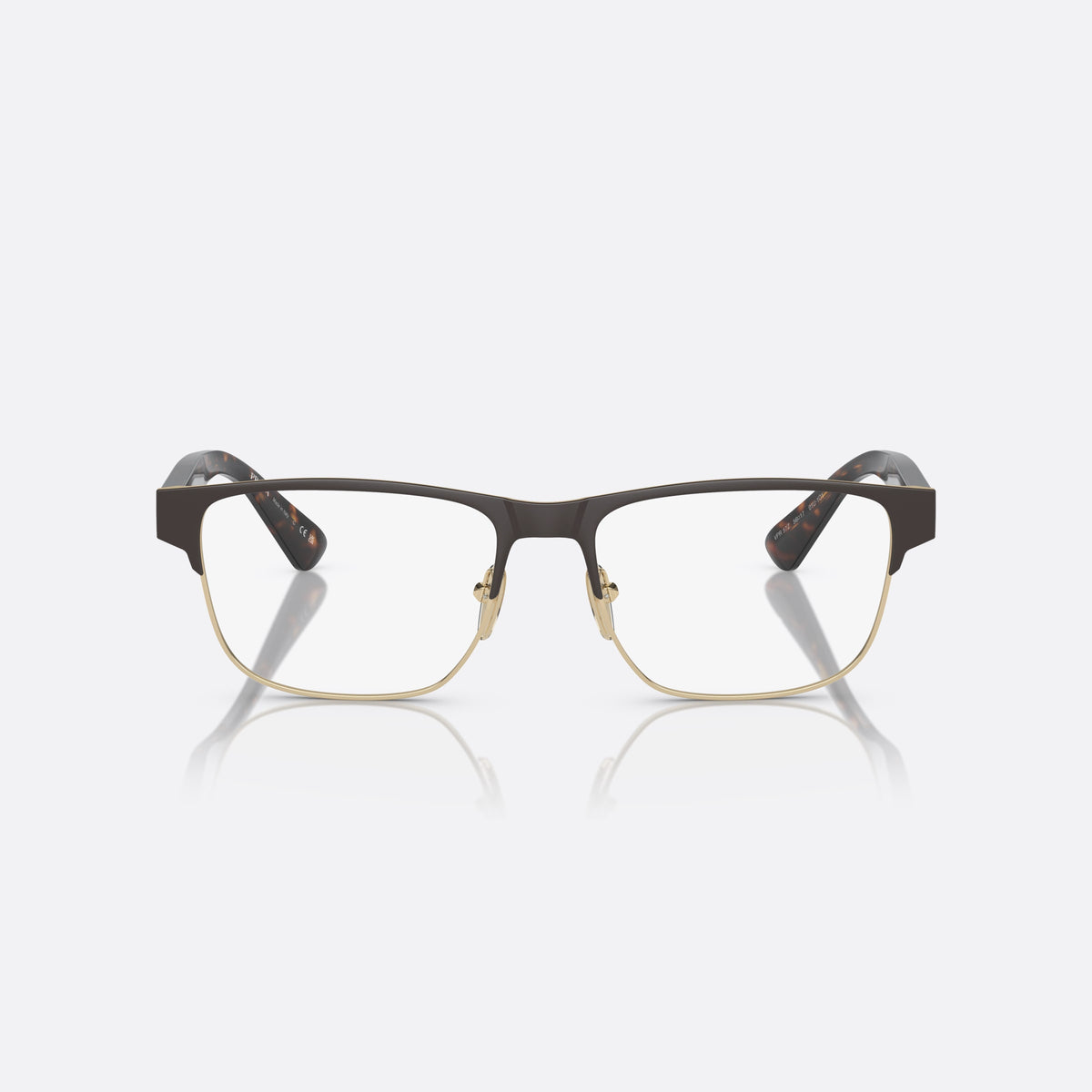 Prada PR 57ZV 01U-1O1 N eyeglasses, brown squared frame for men, saddle bridge with metal, brand lettering on the temples, front view