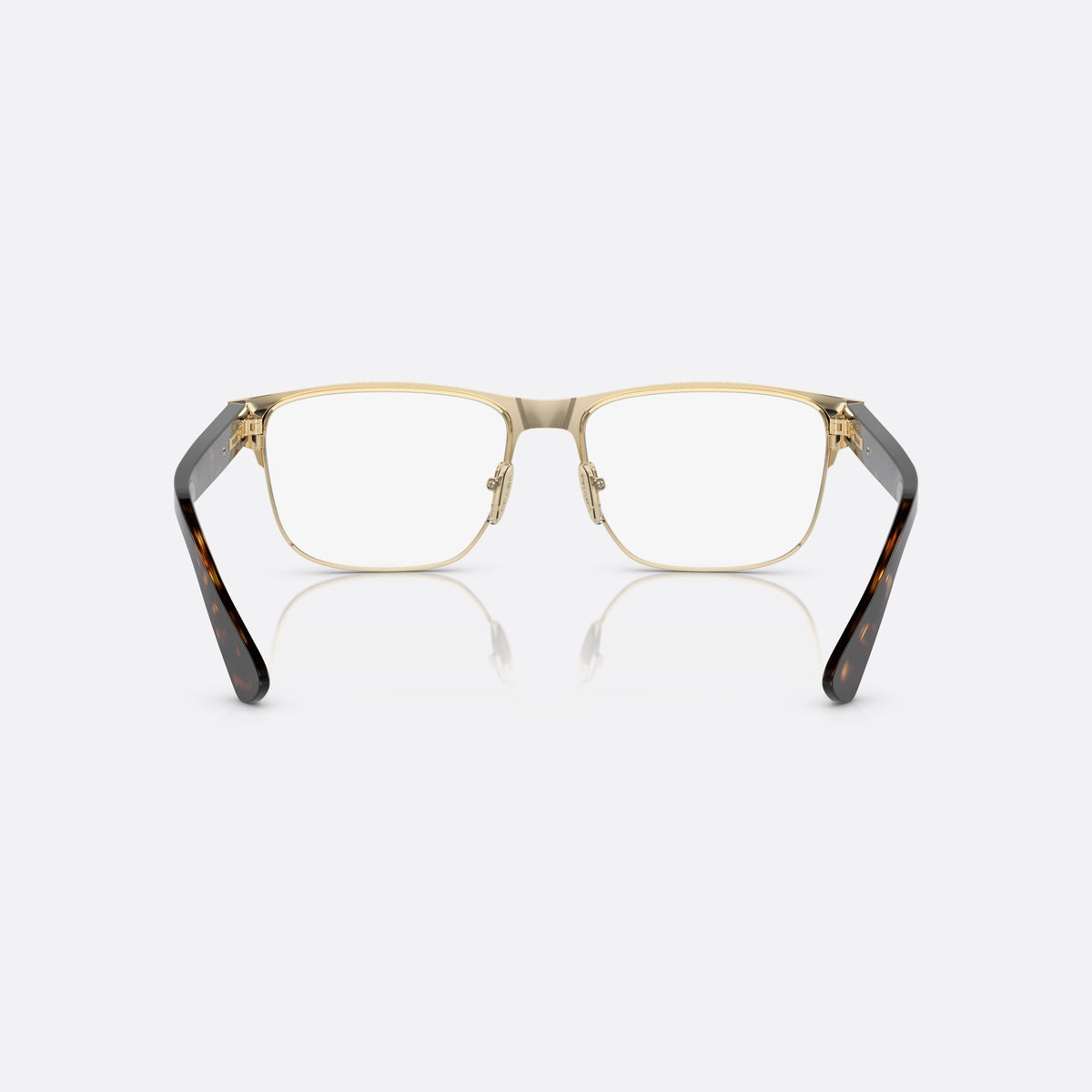 Prada PR 57ZV 01U-1O1 N eyeglasses, brown squared frame for men, saddle bridge with metal, brand lettering on the temples, back view
