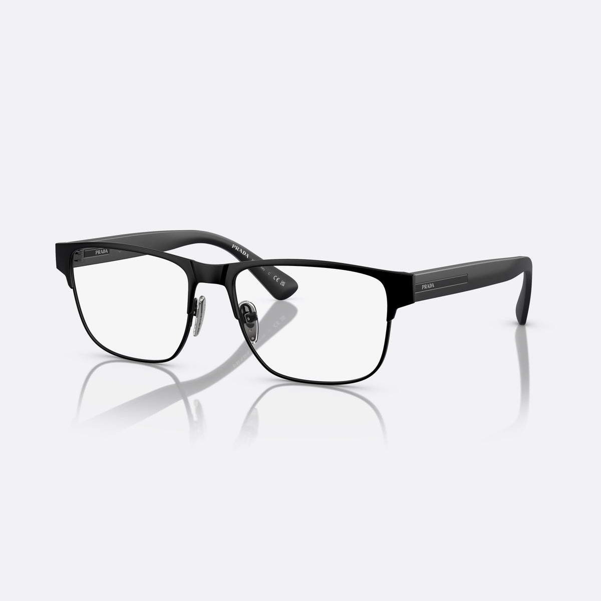 Rame ochelari de vedere Prada PR 57ZV 1BO-1O1 X, patrati negru, pentru bărbați, punte metalică simplă, literele brandului pe brațe