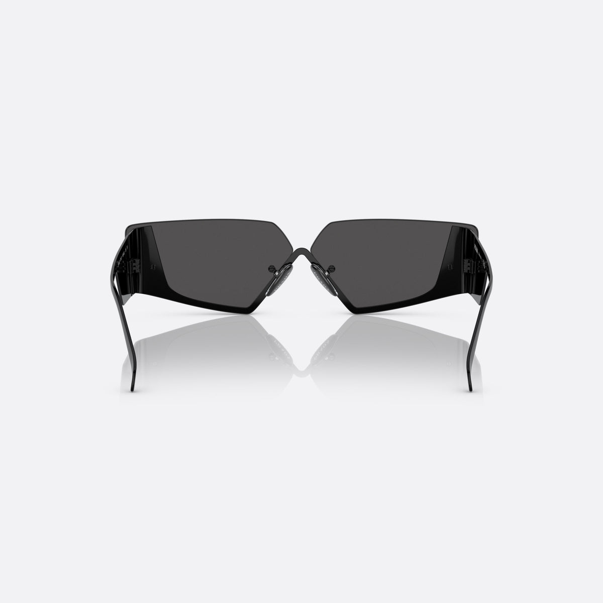 Prada PR 58ZS 1AB-06L sunglasses, black geometric frame for men, double metal bridge, brand logo on temple plaque, back view