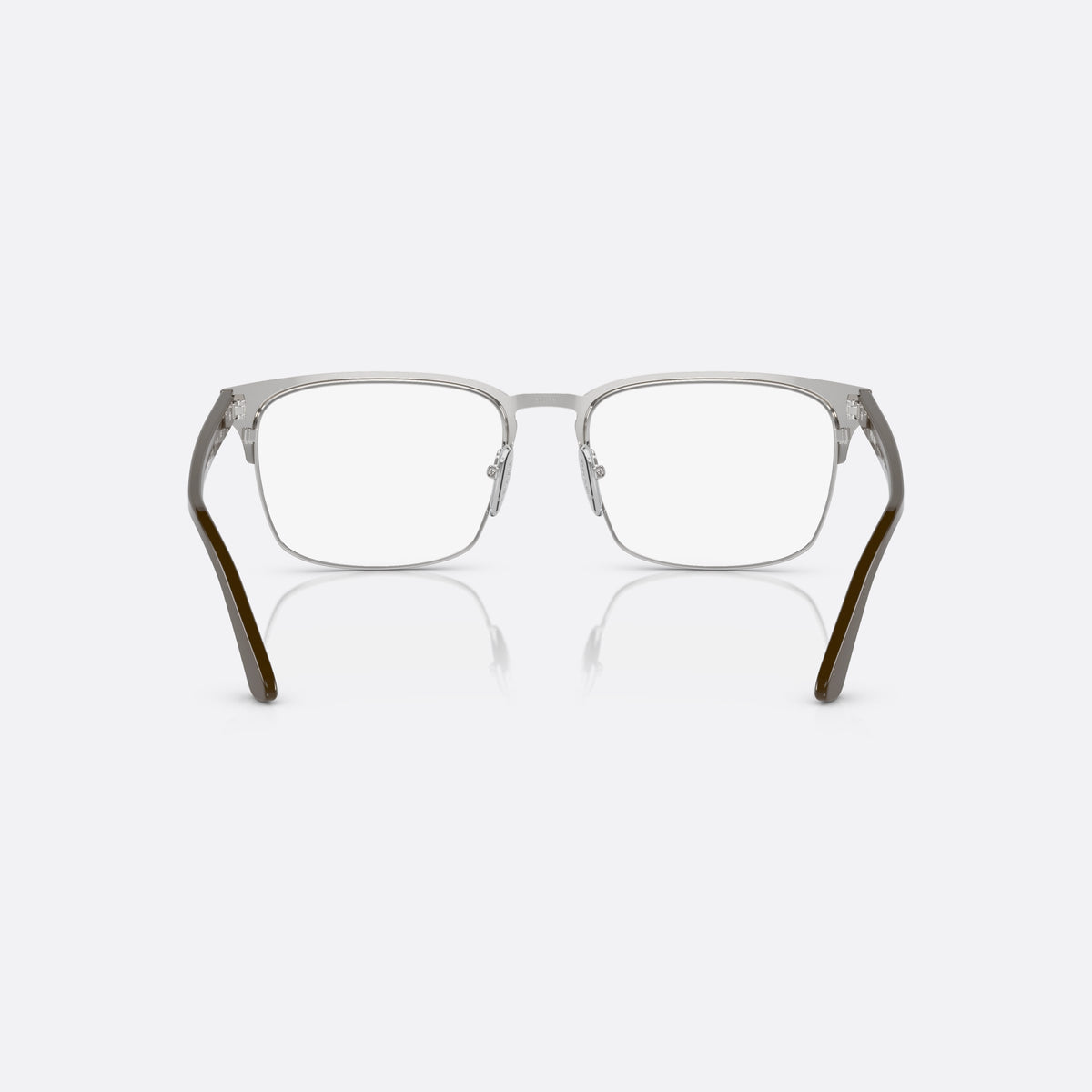 Prada PR 58ZV 17I-1O1 B eyeglasses, silver squared frame for men, brand lettering on temples, flat temples with metal core, back view
