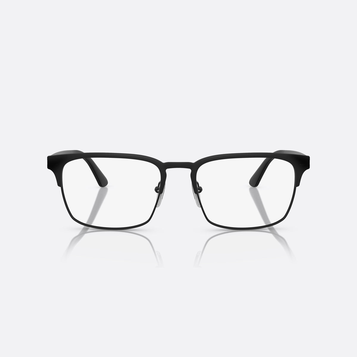 Prada PR 58ZV 1BO-1O1 X eyeglasses, black squared frame for men, brand lettering on temples, flat temples with plaque, front view