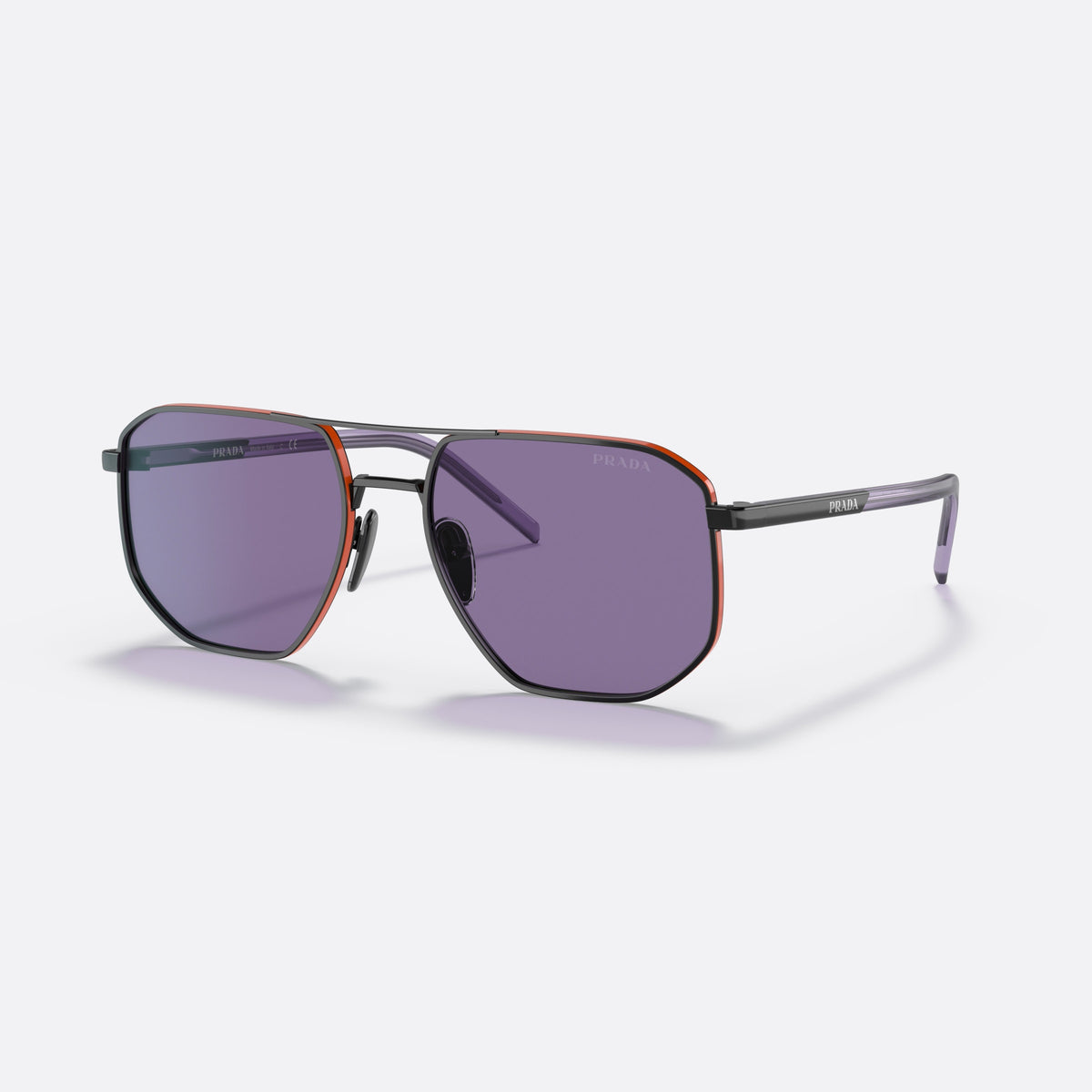 Prada PR 59YS 11B05Q sunglasses, black square frame for men, double bridge with metal bar, brand lettering on temples