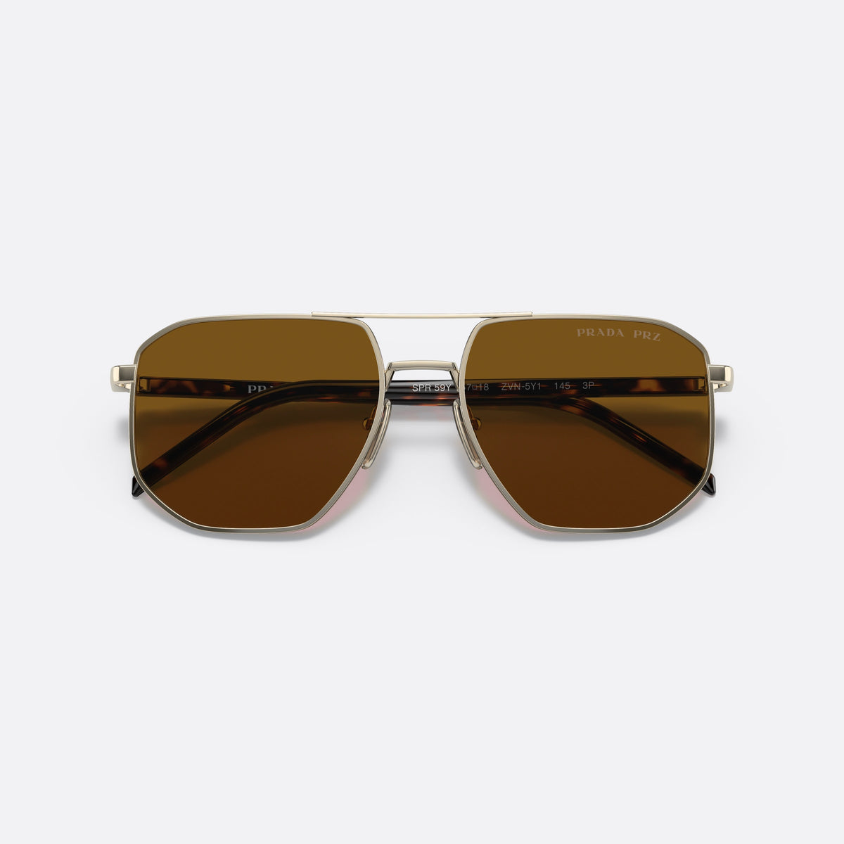 Prada PR 59YS ZVN5Y1 sunglasses, gold pilot frame for men, double bridge with metal top, folded