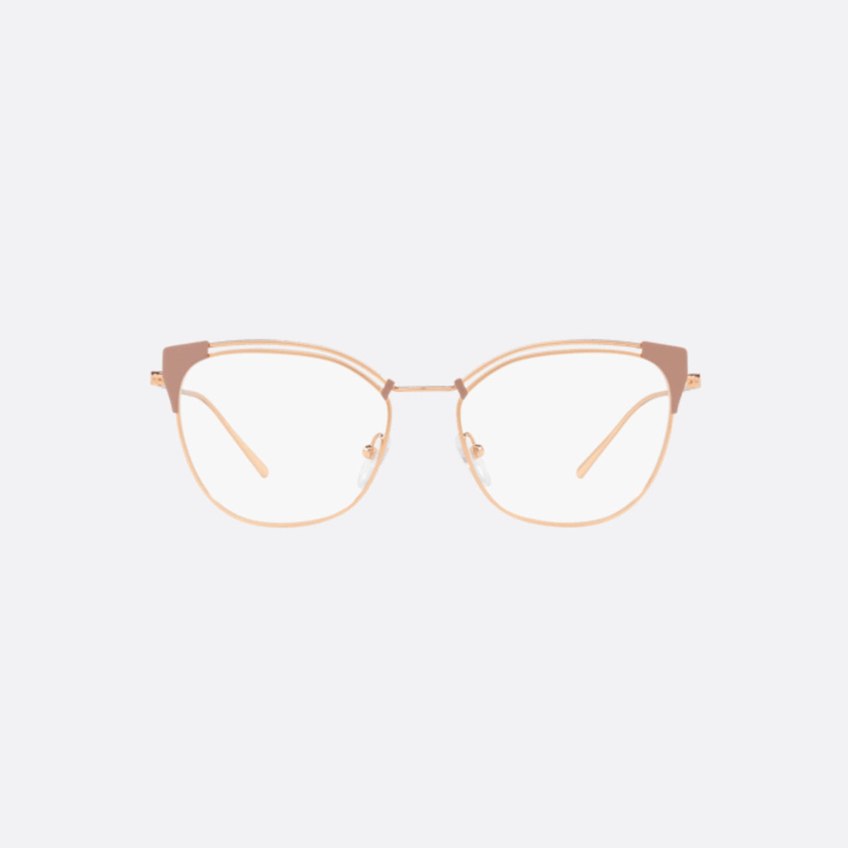 Prada PR 62UV CONCEPTUAL YEP1O1 eyeglasses, pink cat eye frame for women, slim temples with tapered ends, metal hinges with rivets, front view