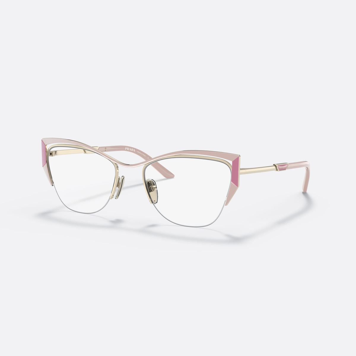 Rame ochelari de vedere Prada PR 63YV 14A1O1, fluture alb, pentru femei, punte dublă cu miez metalic, suprafețe metalice lustruite