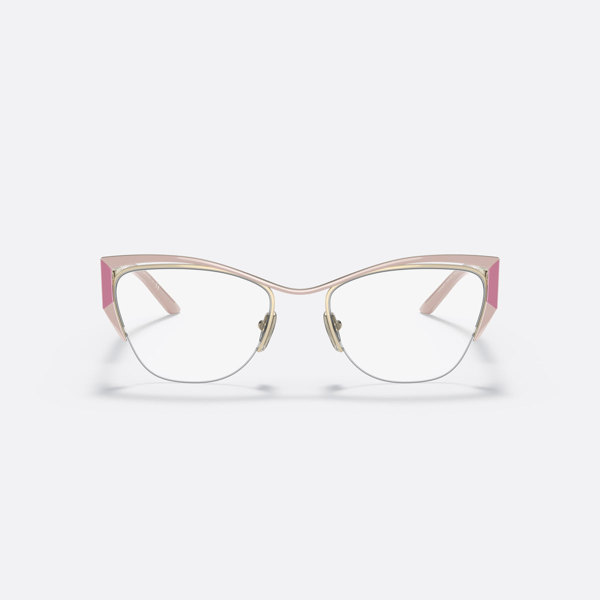 Rame ochelari de vedere Prada PR 63YV 14A1O1, fluture alb, pentru femei, punte dublă cu miez metalic, suprafețe metalice lustruite, vedere din față