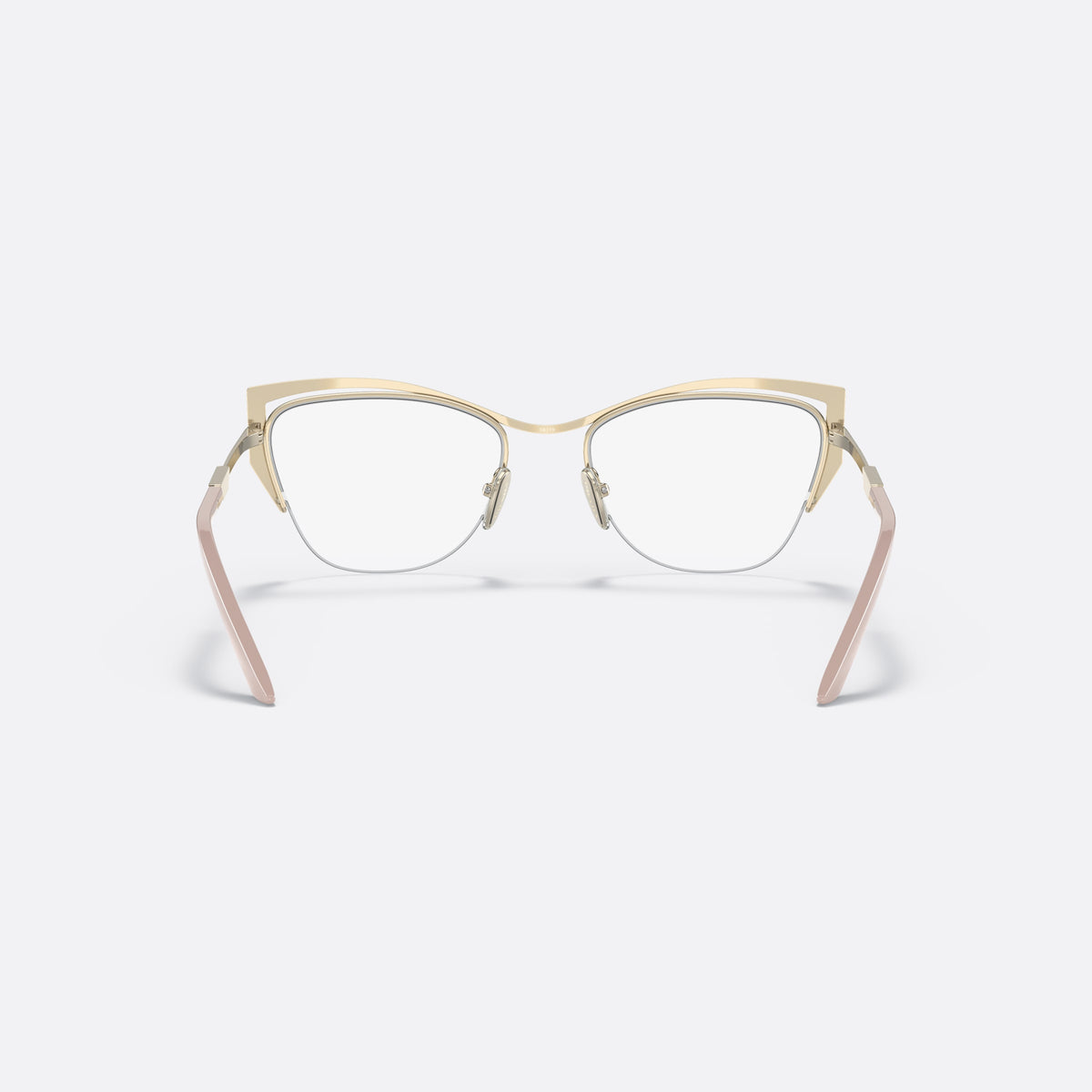 Rame ochelari de vedere Prada PR 63YV 14A1O1, fluture alb, pentru femei, punte dublă cu miez metalic, suprafețe metalice lustruite, vedere din spate